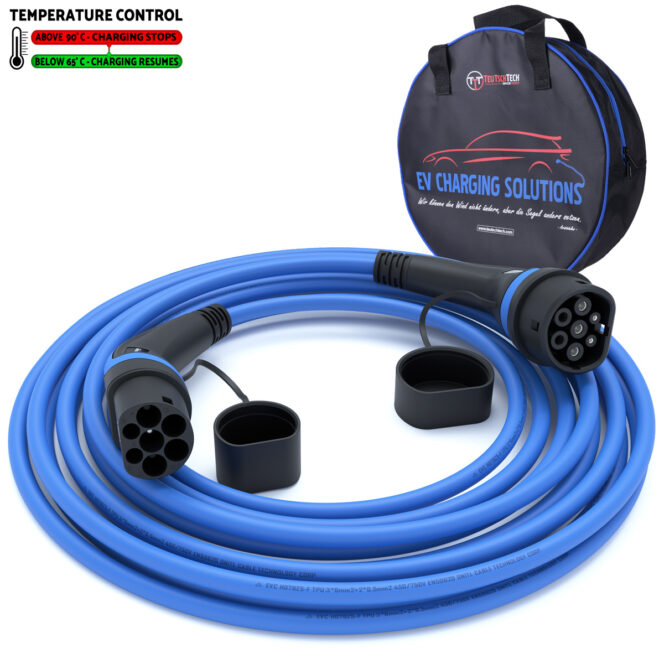 Ladekabel Typ 2 | 1x32A | 7.4kW | 10m | Ladetemperaturkontrolle | blau