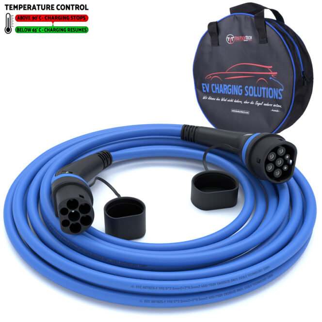 Ladekabel Typ 2 | 3x16A | 11kW | 10m | Ladetemperaturkontrolle | blau
