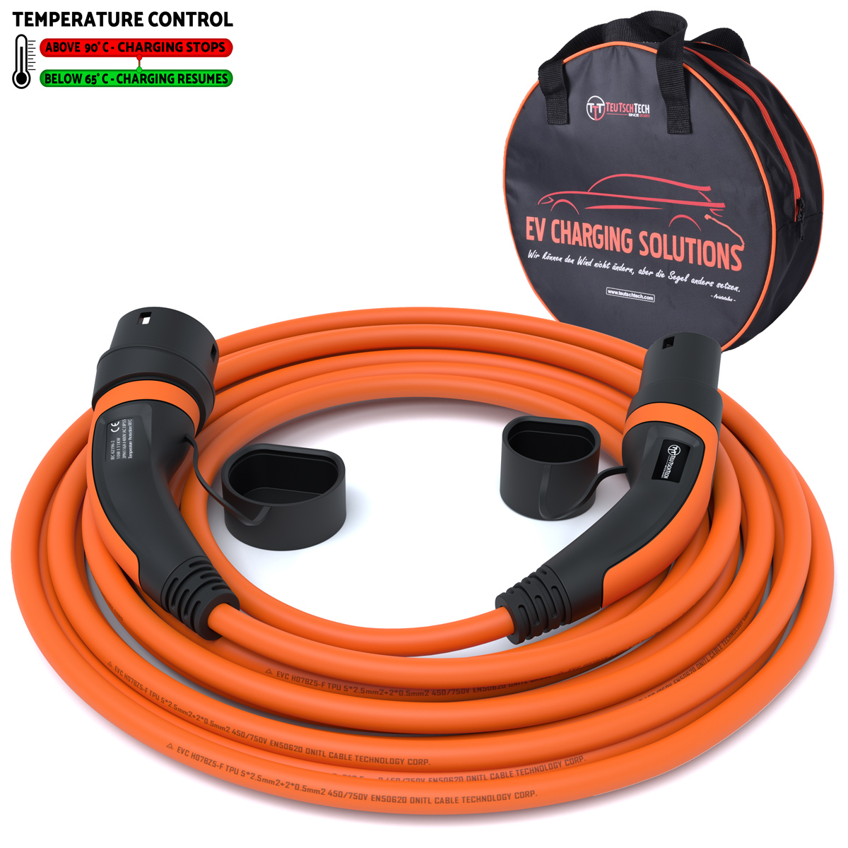 Typ 2 Ladekabel 11 kW | 10 m | Orange | Temperaturüberwacht | Sicher Laden - Image 2
