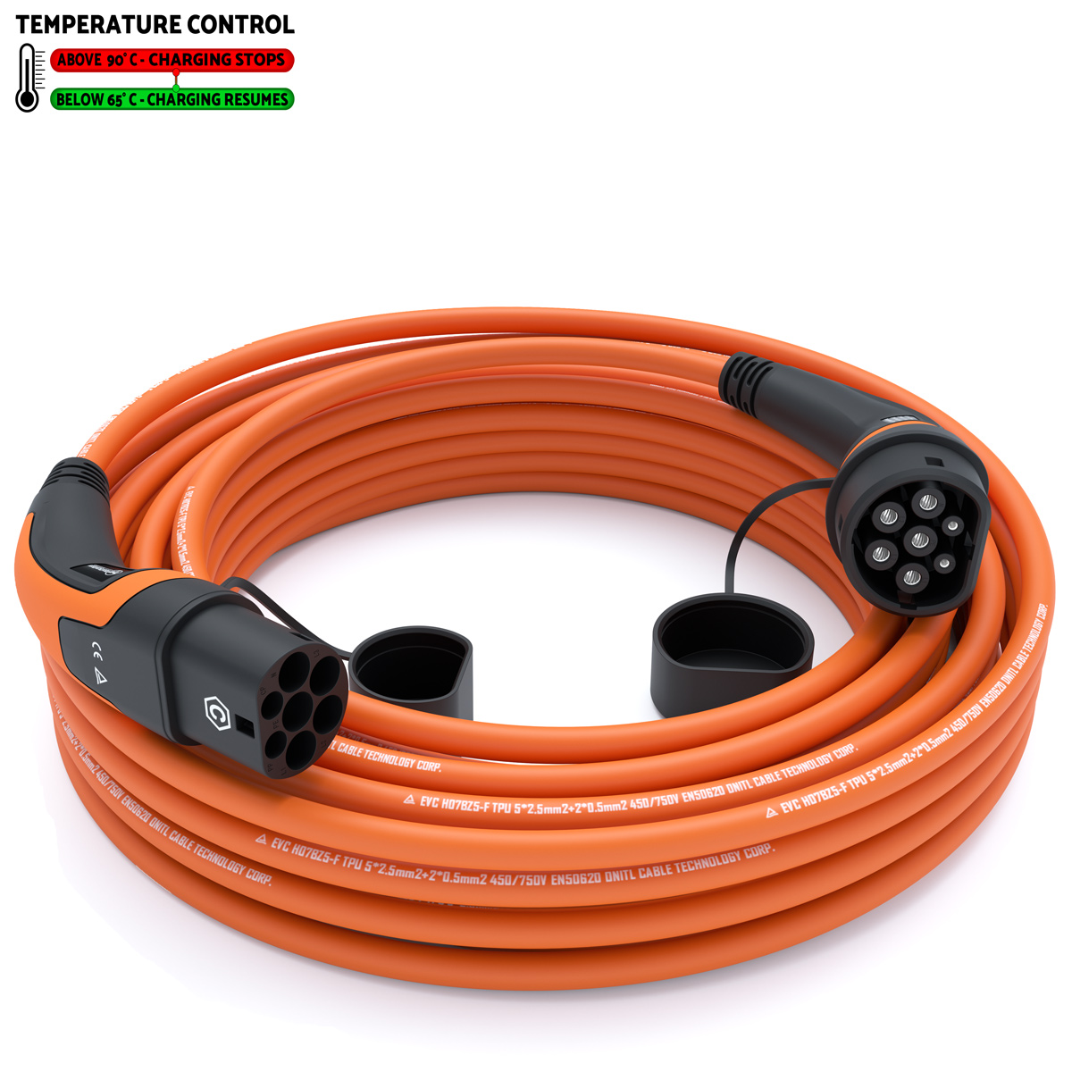Typ 2 Ladekabel 11 kW | 20 m | Orange | Temperaturüberwacht | Sicher Laden