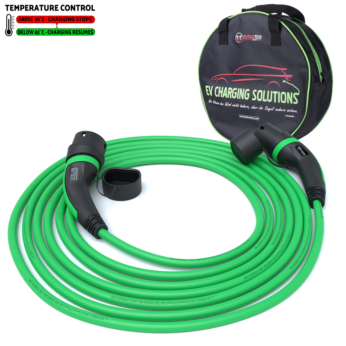 Typ 2 Ladekabel 11 kW | 5 m | Grün | Temperaturüberwacht | Sicher Laden – Bild 2