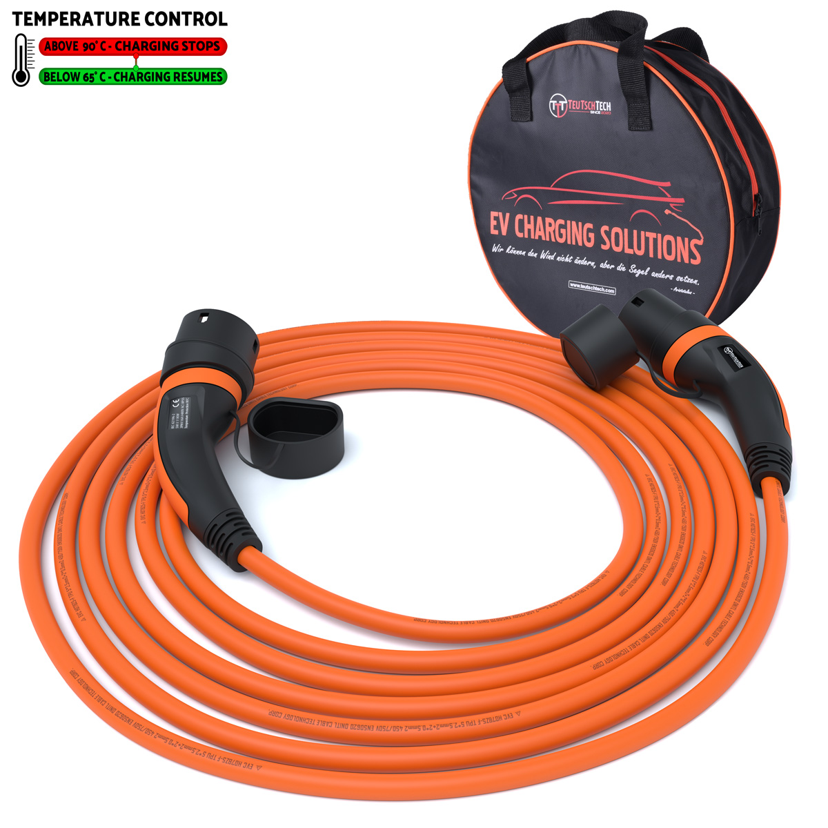 Typ 2 Ladekabel Mode 3 | 16 A | 11 kW | 5 m | Temperaturüberwacht | Sicher Laden | Orange – Bild 2