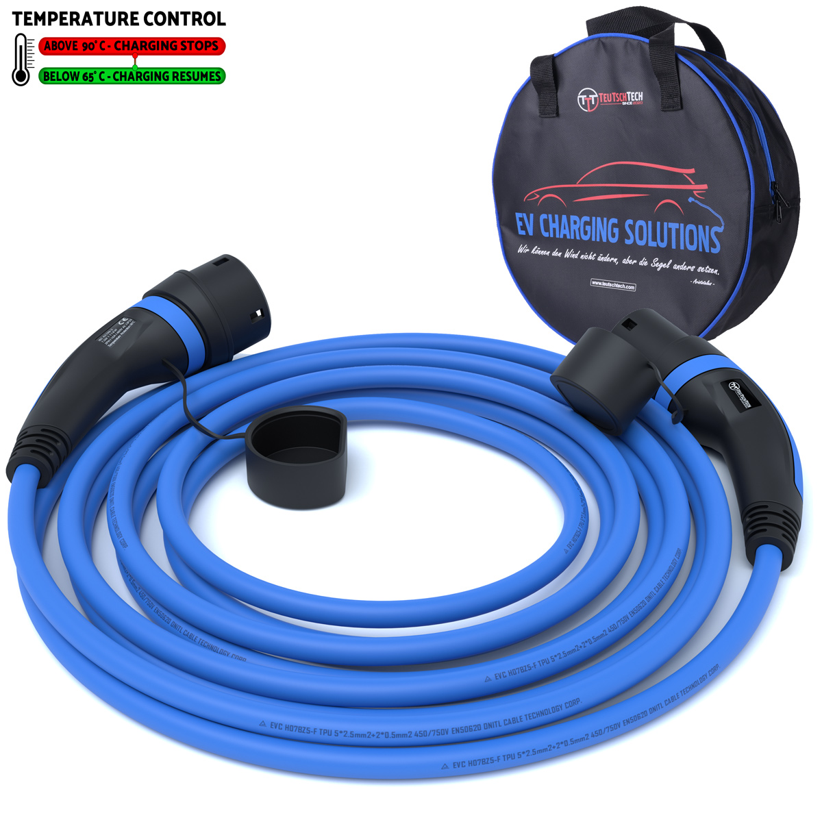 Typ 2 Ladekabel 11 kW | 7,5 m | Blau | Temperaturüberwacht | Sicher Laden - Image 2