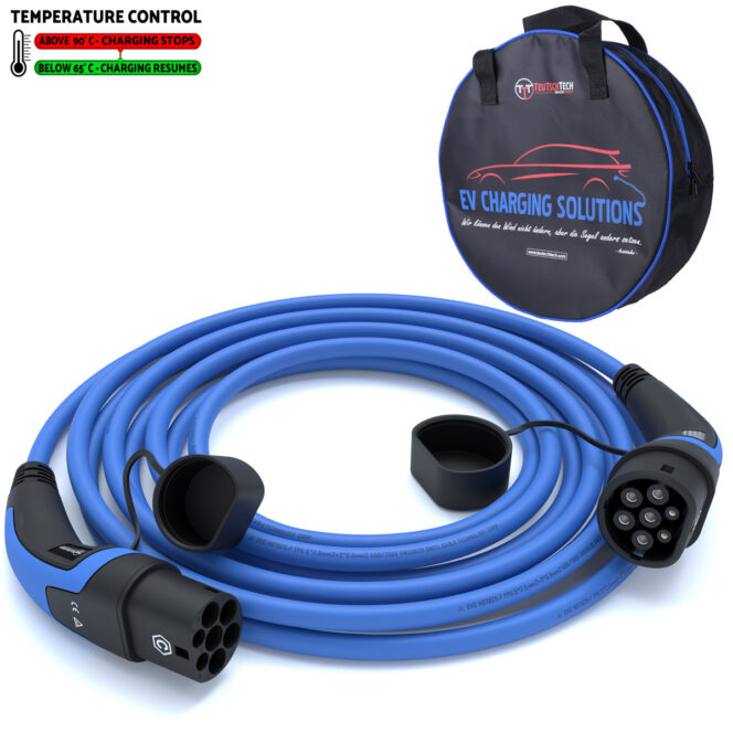 Ladekabel Typ 2 | 3x16A | 11kW | 7.5m | Ladetemperaturkontrolle | blau