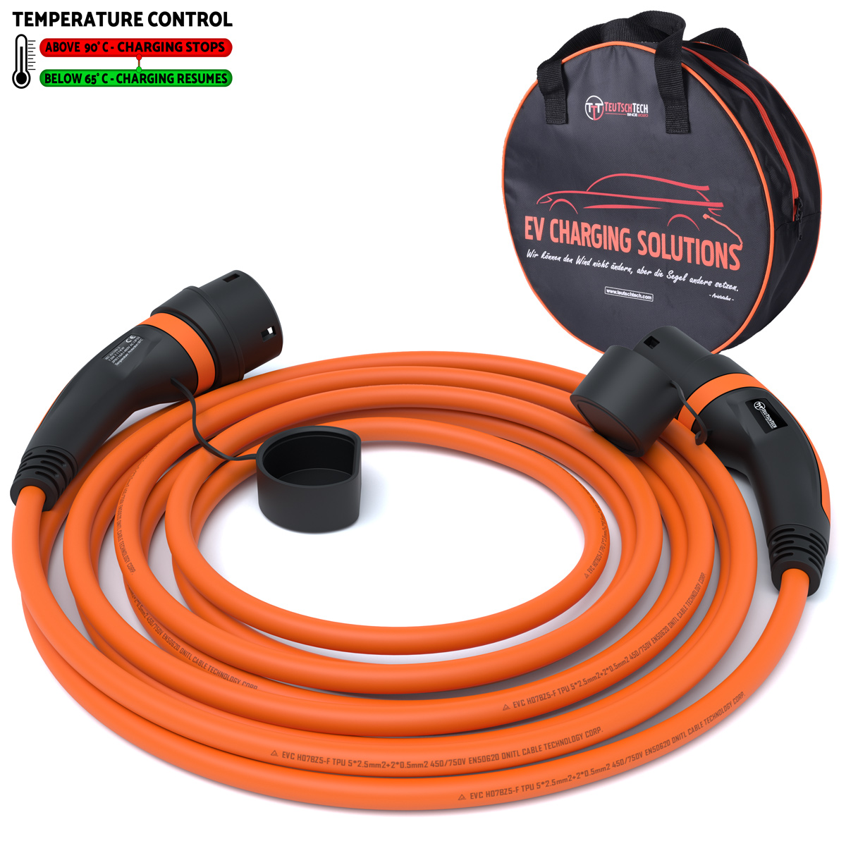 Typ 2 Ladekabel 11 kW | 7,5 m | Orange | Temperaturüberwacht | Sicher Laden - Image 2