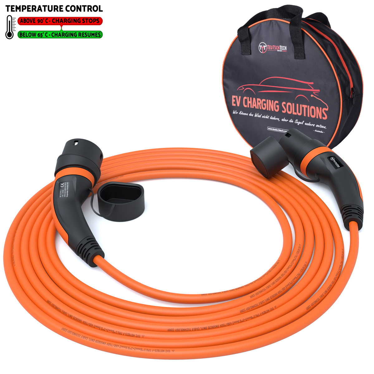 Typ 2 Ladekabel 7,4 kW | 5 m | Orange | Temperaturüberwacht | Sicher Laden – Bild 2