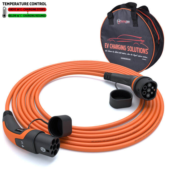 Ladekabel Typ 2 | 1x32A | 7.4kW | 5m | Ladetemperaturkontrolle | orange