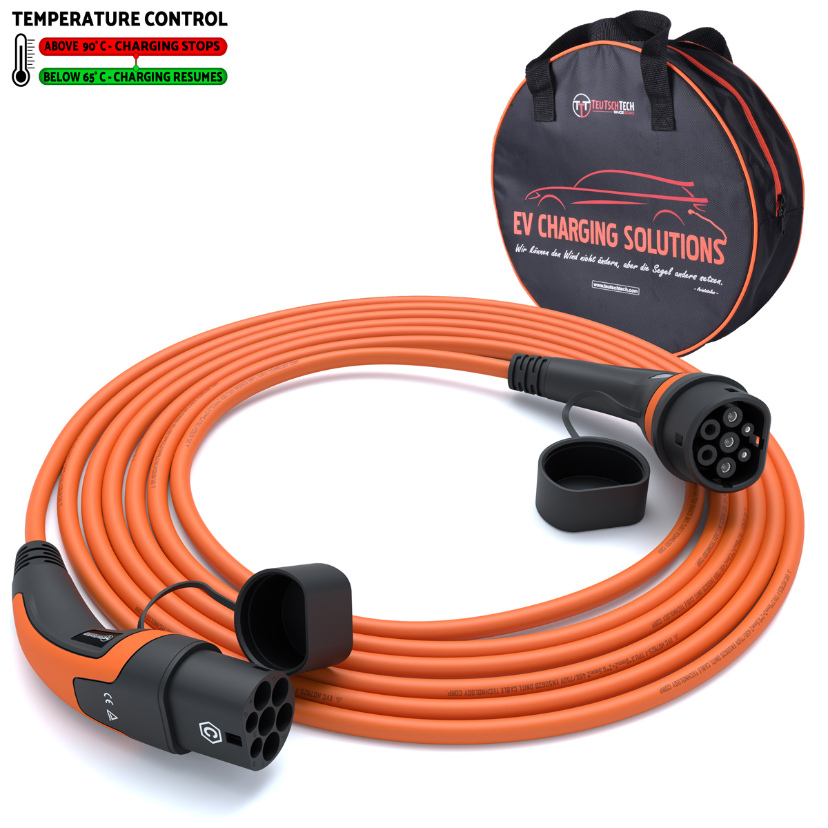 Typ 2 Ladekabel 7,4 kW | 5 m | Orange | Temperaturüberwacht | Sicher Laden