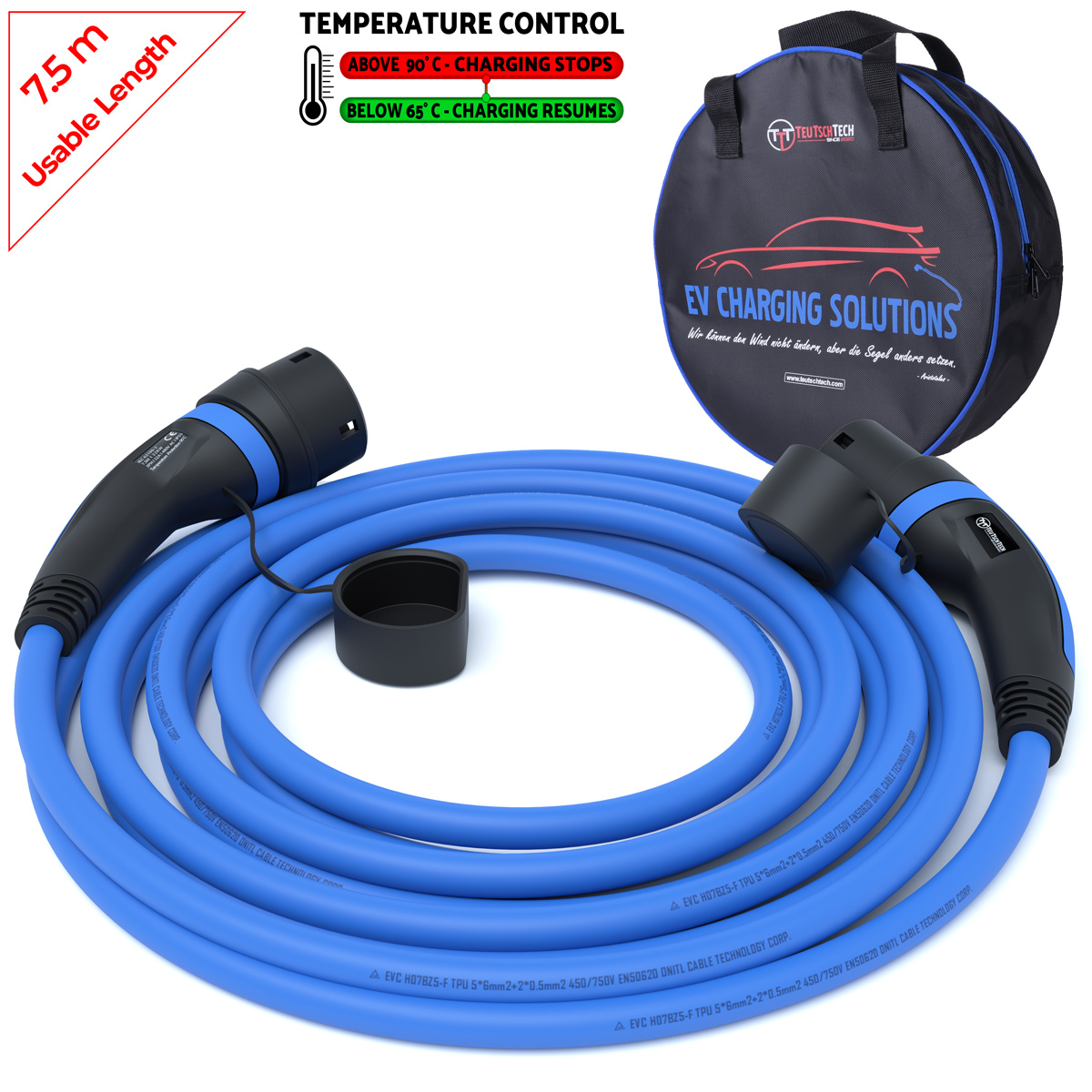 Typ 2 Ladekabel 22 kW | 7,5 m | Blau | Temperaturüberwacht | Sicher Laden – Bild 2