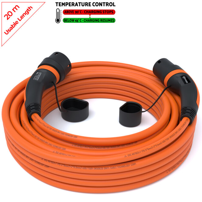 Ladekabel Typ 2 | 3x32A | 22kW | 20m | Ladetemperaturkontrolle | orange - Image 2
