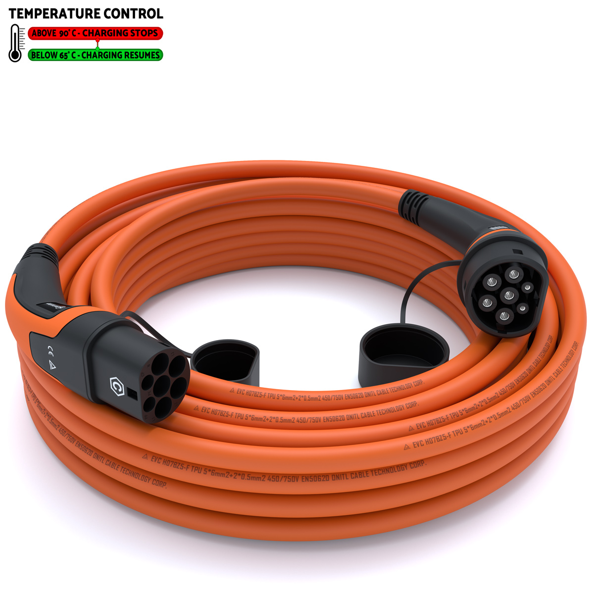 Typ 2 Ladekabel 22 kW | 20 m | Orange | Temperaturüberwacht | Sicher Laden