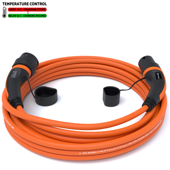 Elektroauto Ladekabel Typ 2 | 3x16A | 11kW | 15m | Ladetemperaturkontrolle | orange - Image 2