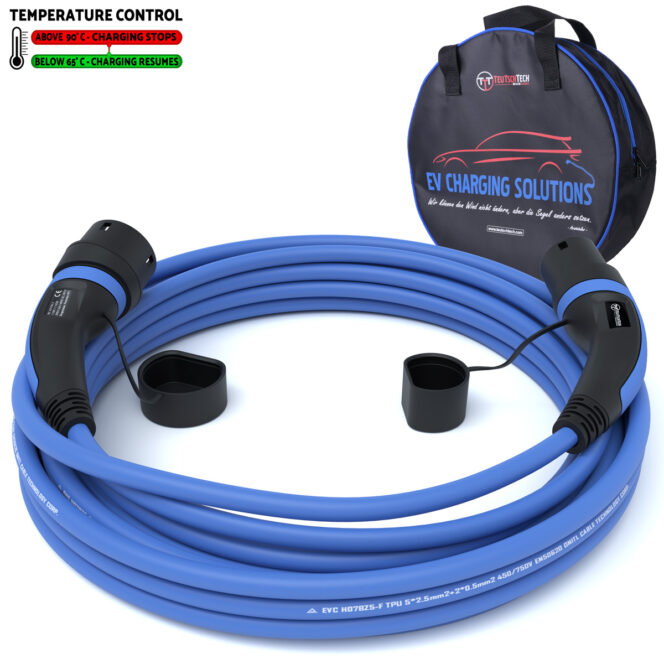 Elektroauto Ladekabel Typ 2 | 3x16A | 11kW | 15m | Ladetemperaturkontrolle | blau - Image 2